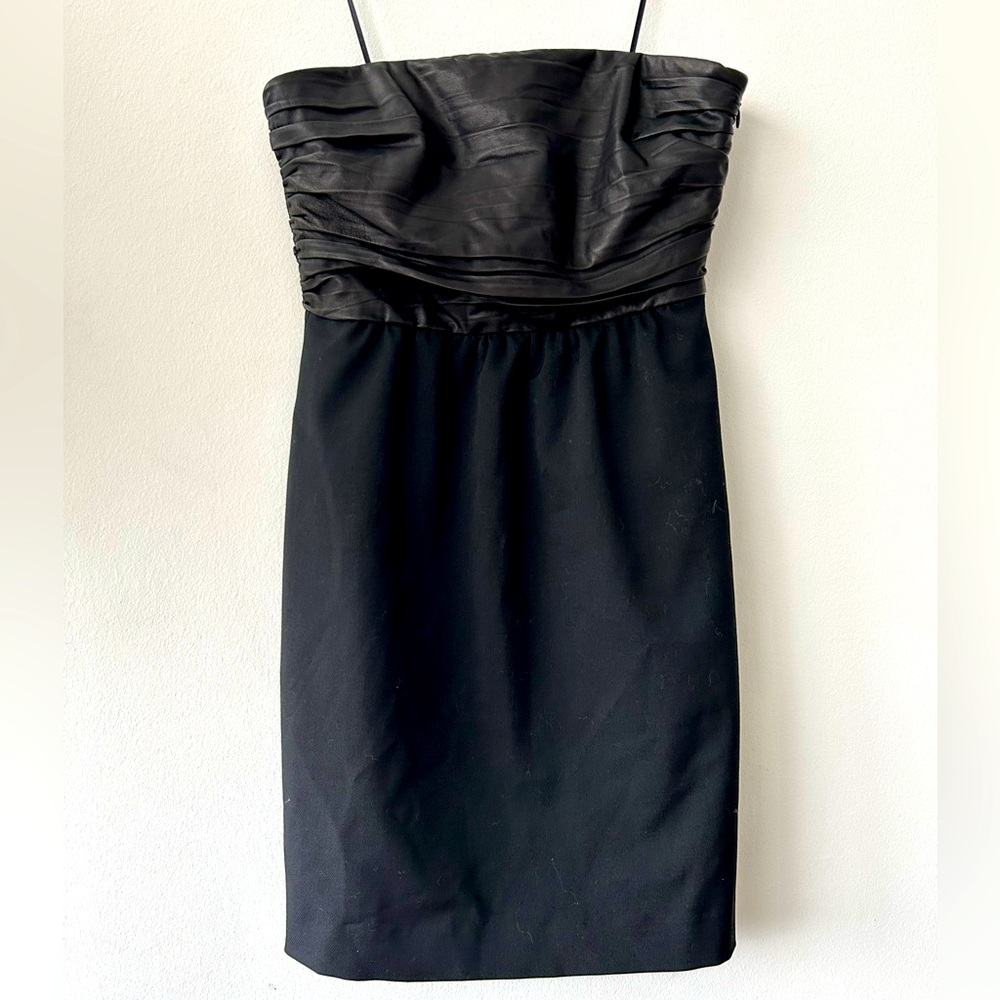 $415 Theory Amandine Chateau Strapless Lamb Leather & Wool Twill Mini Dress 2 ❤️